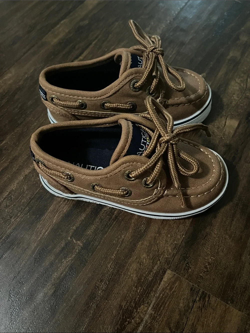Nautica Kids Brown Canvas Moccasins with White Trim